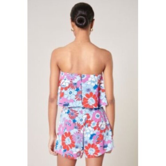 Sugarlips Berry Mix Floral Strapless Romper Size Large Retro Pink Blue White - Picture 5 of 10